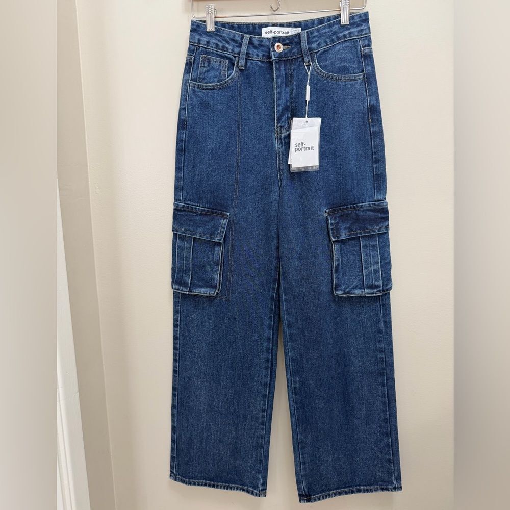 NWT Self Portrait Cargo Jean Wide Leg Denim Size 4 - Picture 3 of 12